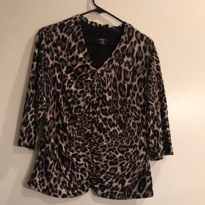 ALFANI Animal Print Blouse V-neck Ruched front PL